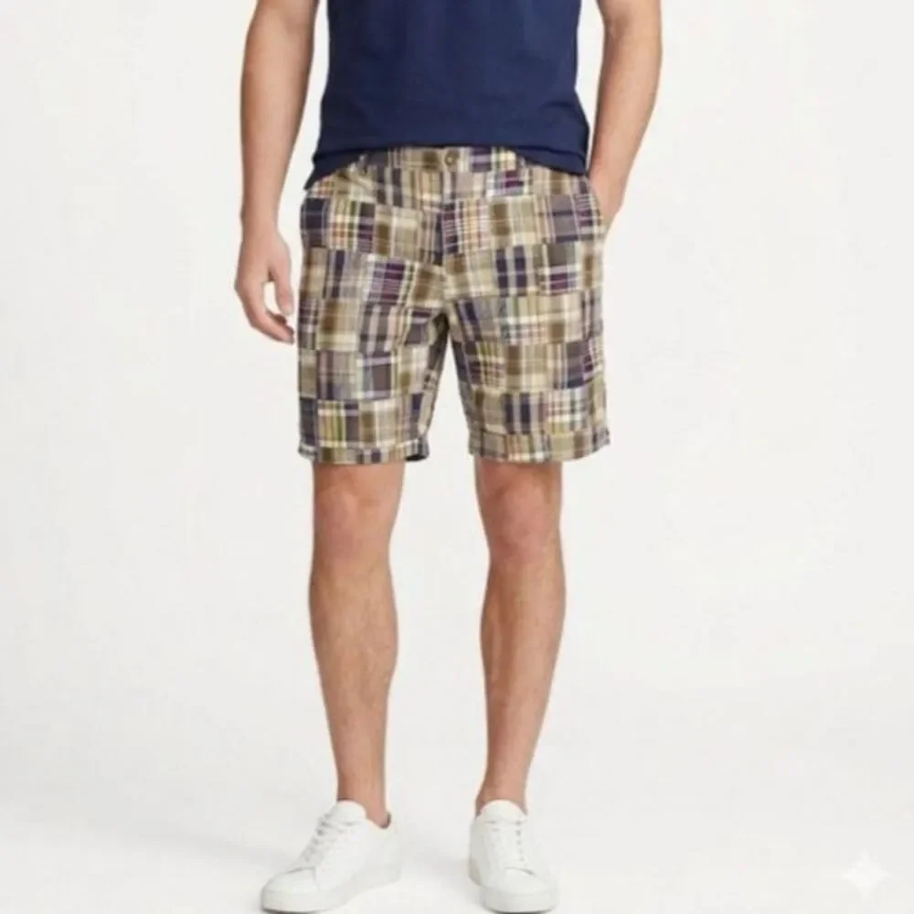 Jos. A. Bank Men's Multicolored Patchwork Madras Plaid Flat Front Shorts Size 38